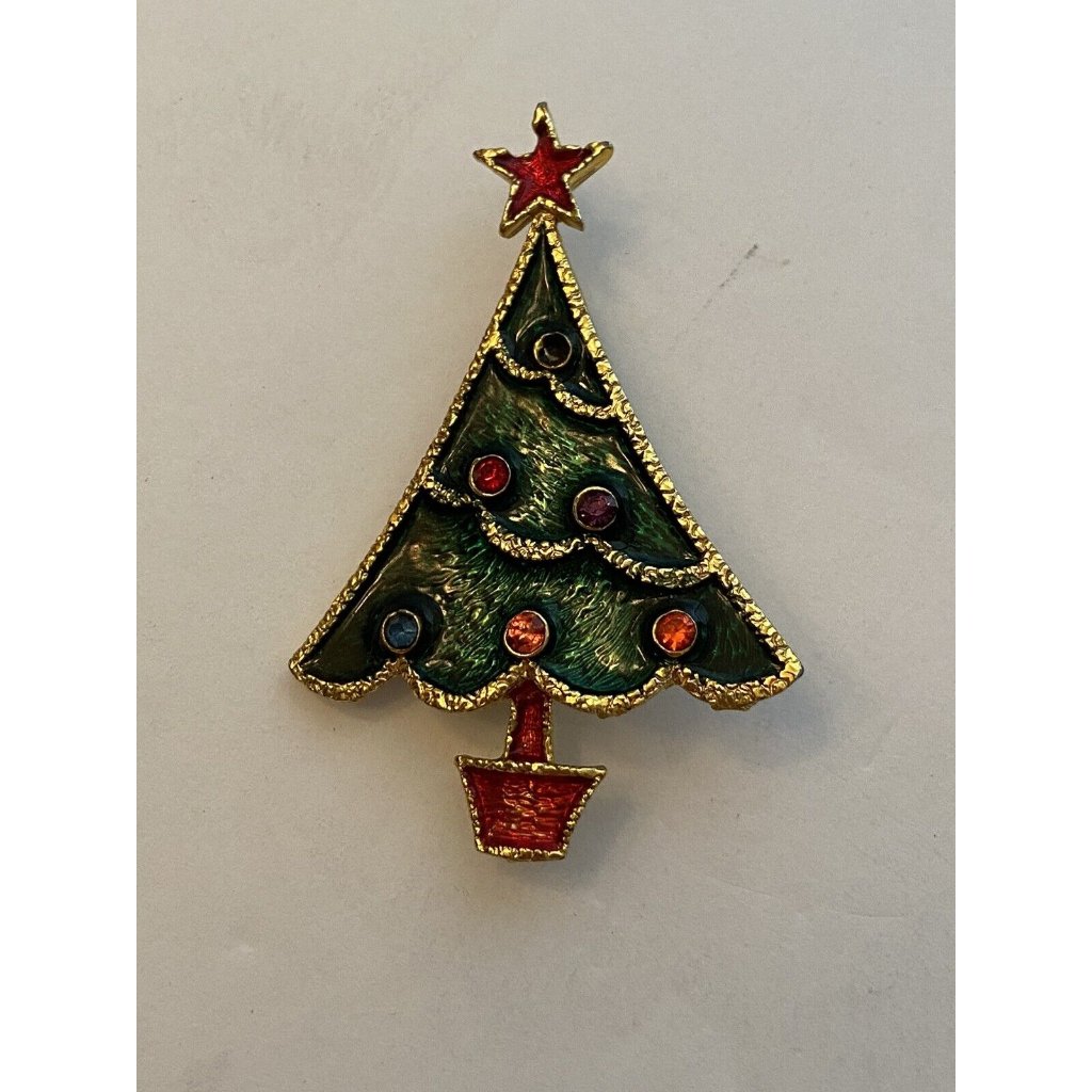 Beatrix Chrismas Tree In Red Pot With Red Star Brooch Pin Missing 1 Rhinestone